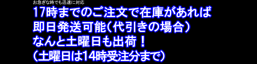 お急ぎな時でも迅速に対応　17時までのご注文で在庫があれば即日発送可能（代引きの場合）